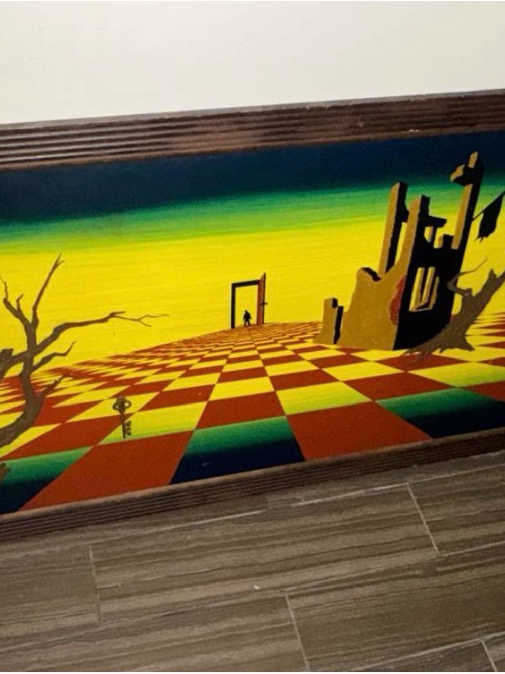 Surreal Checkerboard Wall Art Print in Yellow, Green & Brown